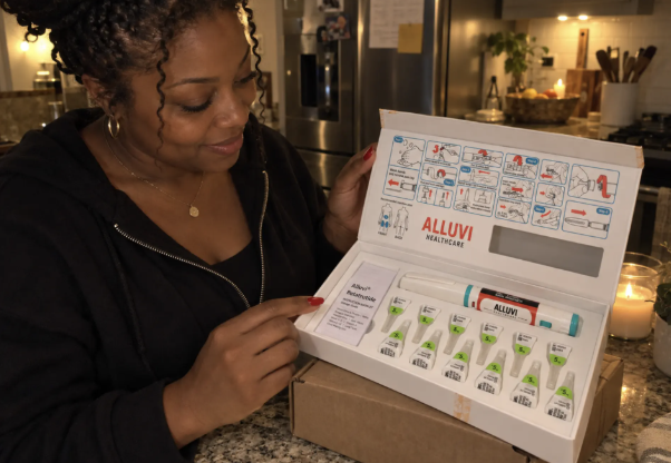 Customer opening the ALLUVI kit in a kitchen