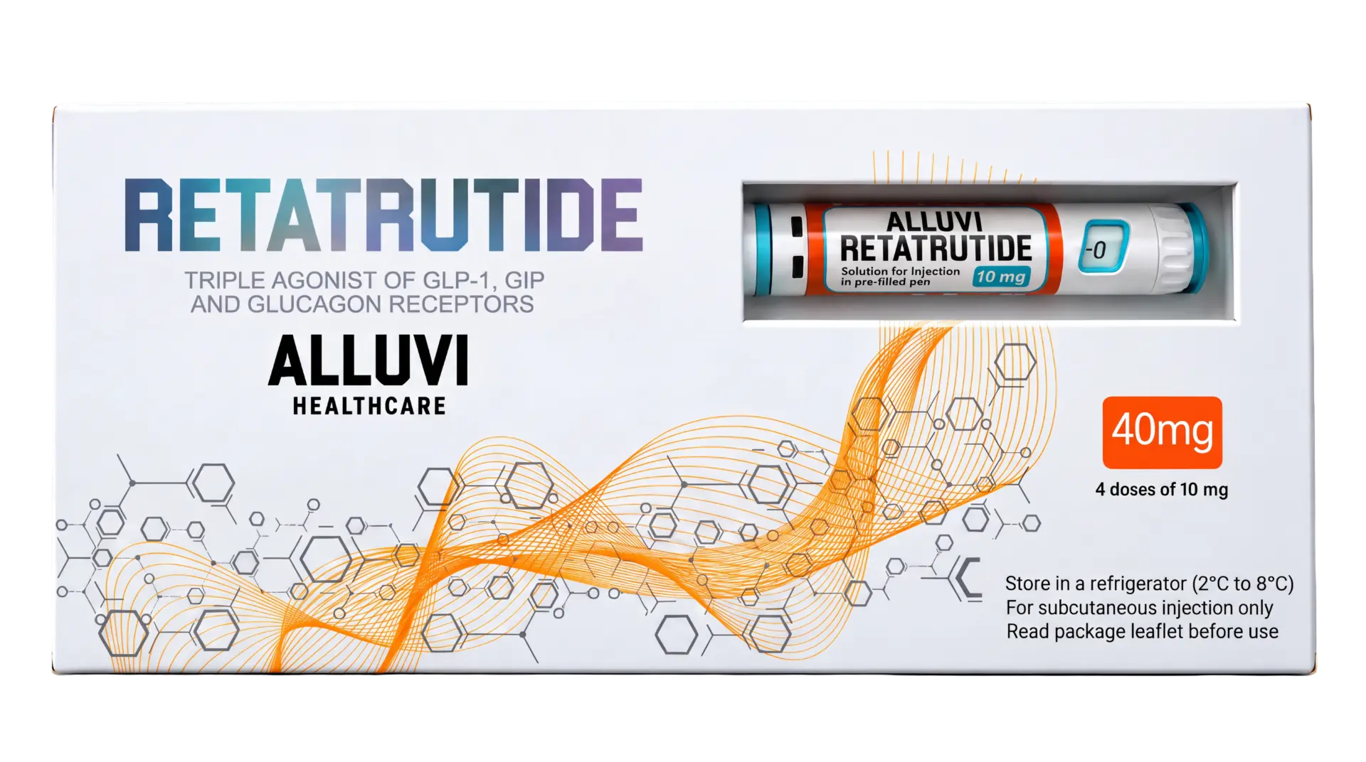 ALLUVI Retatrutide 40 mg pen and retail box