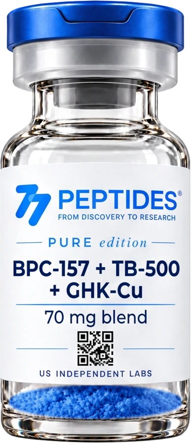 77 Peptides BPC-157 10mg + TB-500 10mg + GHK-Cu 50mg (70mg blend) — 70mg